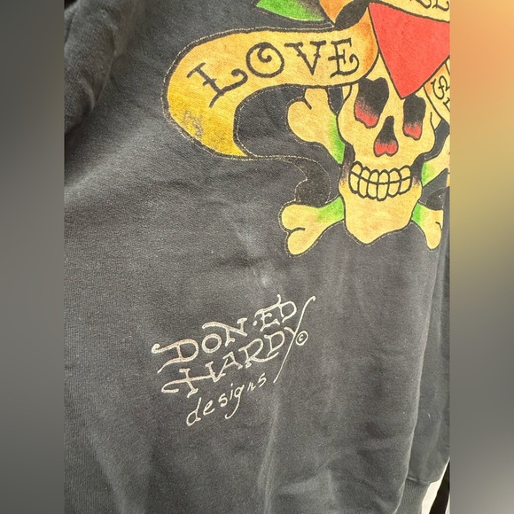 Ed Hardy VTG CHRISTIAN AUDIGIER Love Kills Slowly Hoodie Large SKULL Grunge Y2K - Picture 6 of 10